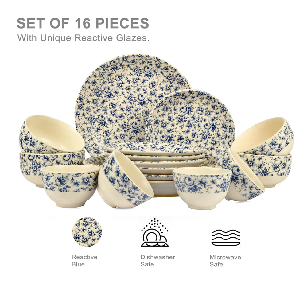 Neelambar Floral Ceramic Dinner Set of 16 pcs Amalfiee Ceramics