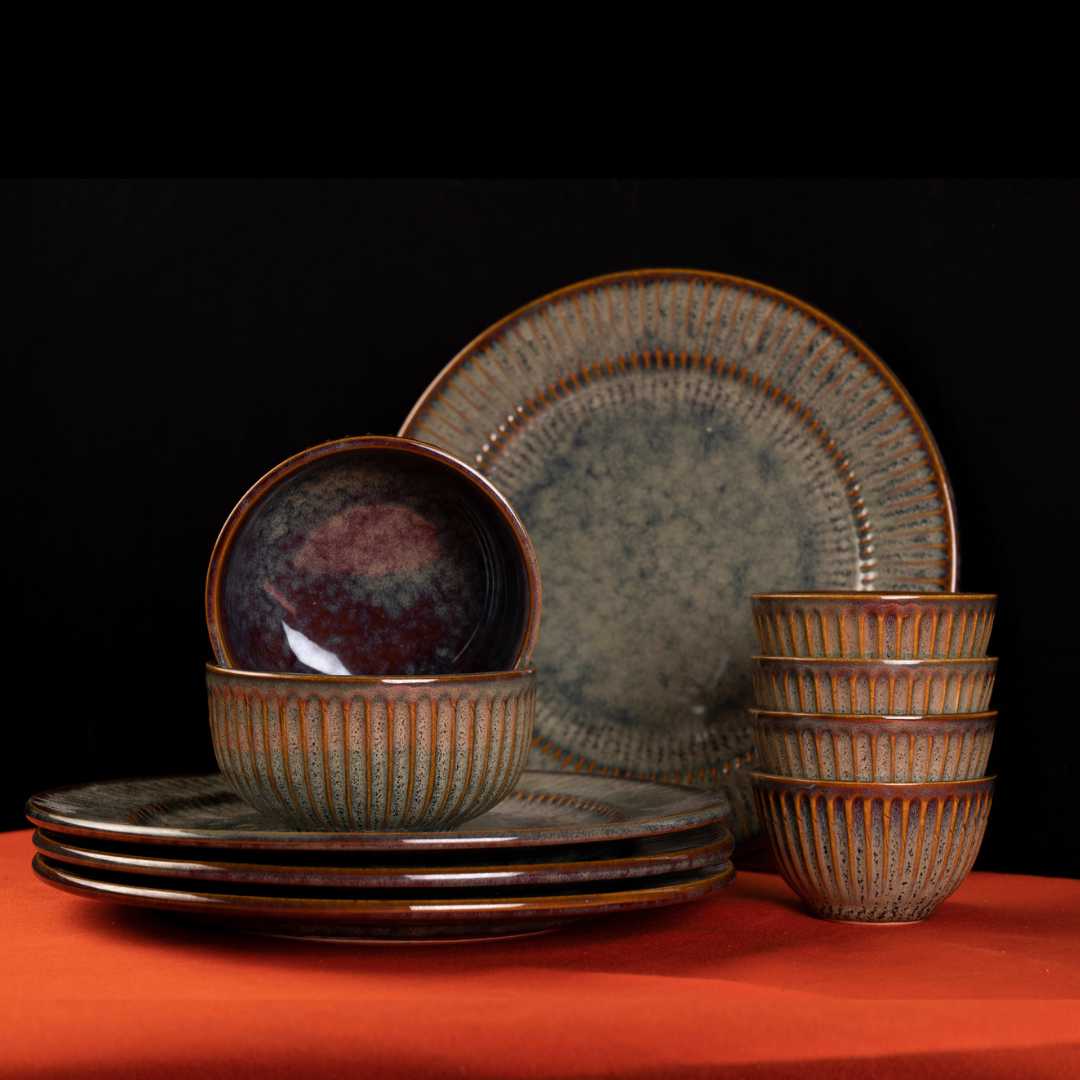 Dinner Plates Earth Tone Dinnerware Earthen Clay Dinner Set (12