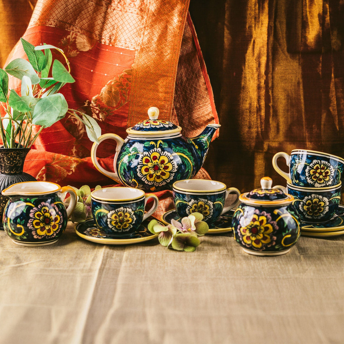 Marigold Handpainted Floral Ceramic Tea Set of 11 pcs – marigold handpainted floral ceramic tea set