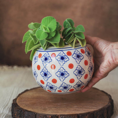 Garden Gleams Orange Blue Pattern Planter Pot