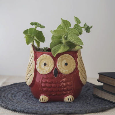 Garden Gleams Red Owl Planter Pot