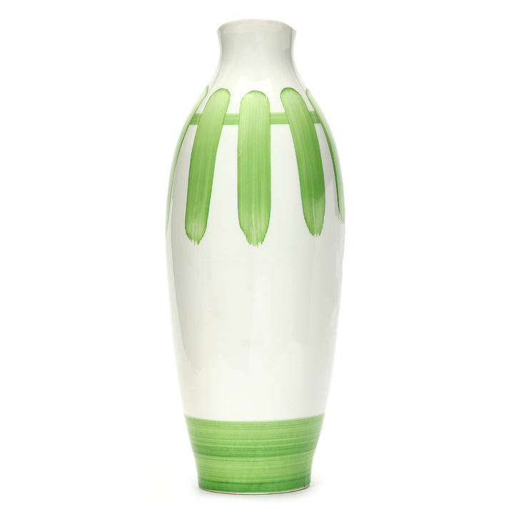 Amalfiee Green &amp; White Artistic Studio Pottery Handmade Ceramic Jug Vase