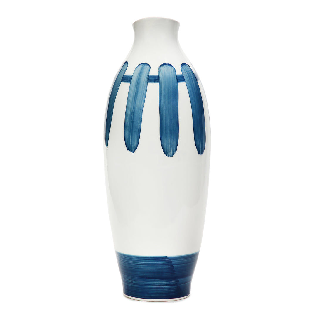 Amalfiee Blue &amp; White Artistic Studio Pottery Handmade Ceramic Jug Vase