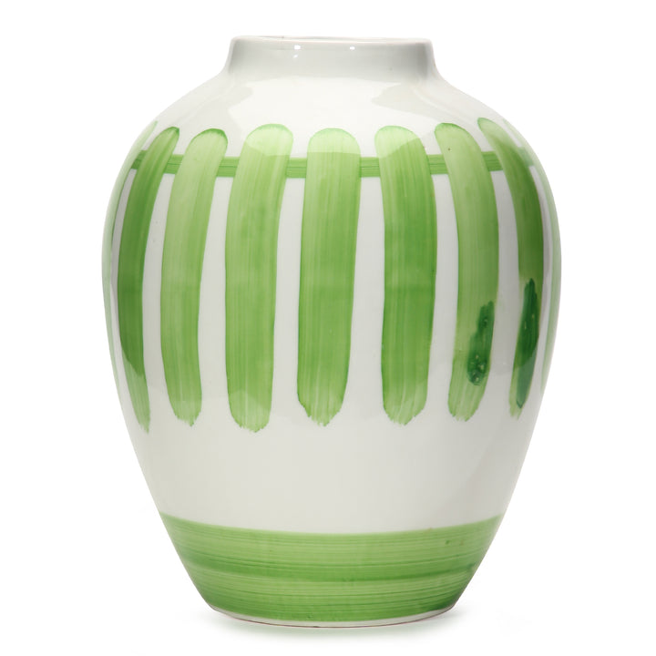 Amalfiee Green &amp; White Artistic Studio Pottery Handmade Ceramic Pot Vase