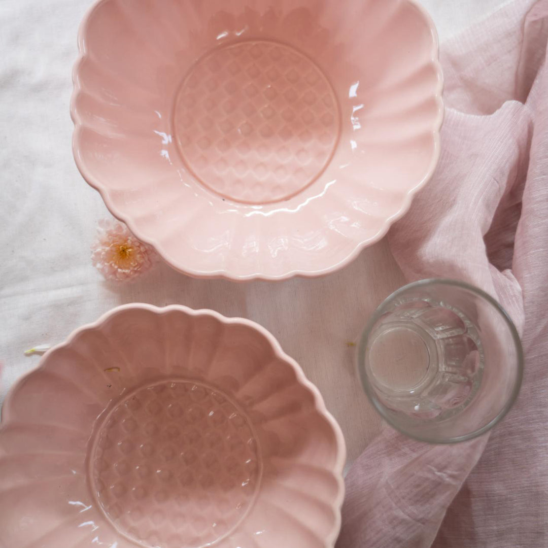 Blush Pink Artisanal Ceramic Serving Bowl Set of 2