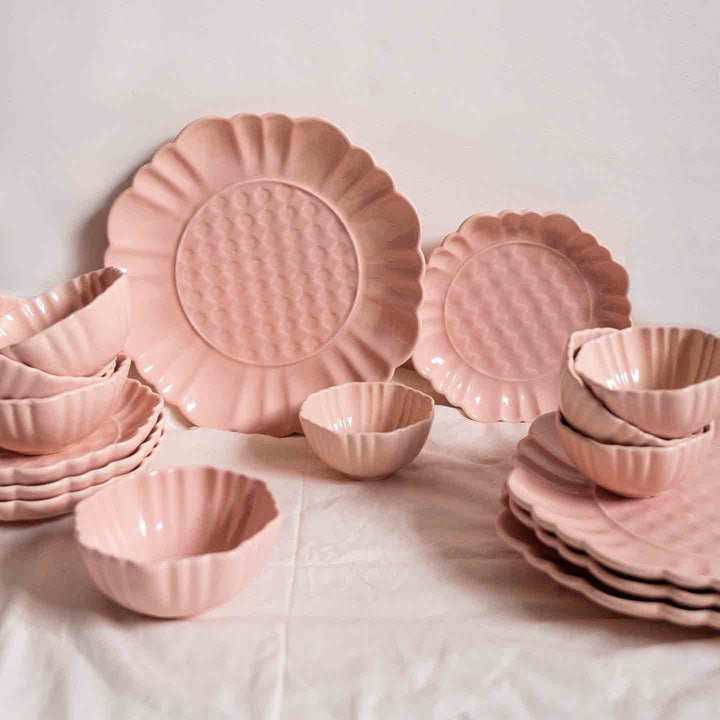 Blush Pink Artisanal Ceramic Dinner Set of 16 pcs