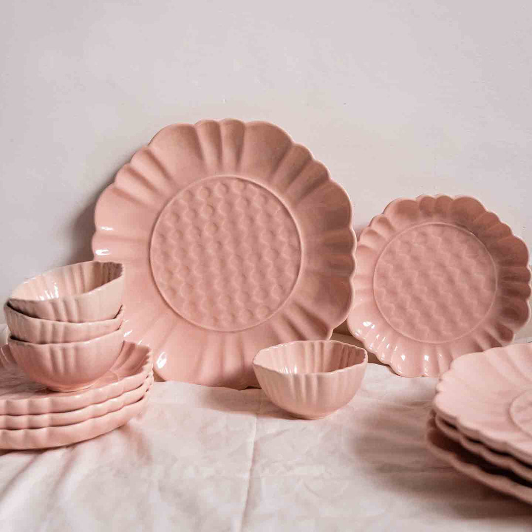 Blush Pink Artisanal Ceramic Dinner Set of 12 pcs