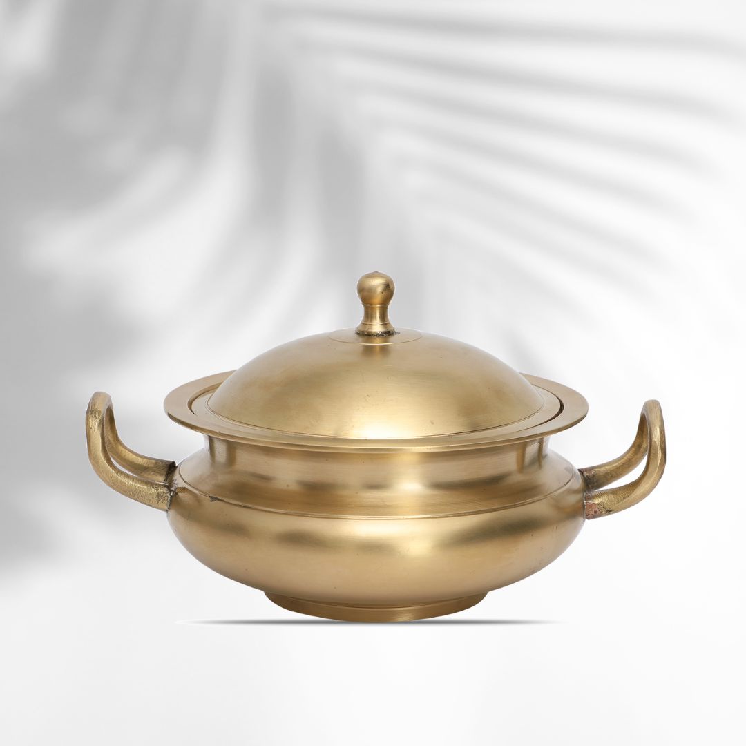 Kansa Premium Bronze Tureen Serving pot/ Handi with lid