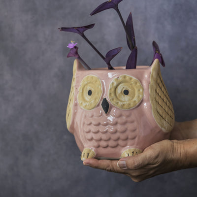 Garden Gleams Pink Owl Planter Pot
