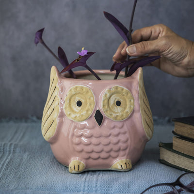 Garden Gleams Pink Owl Planter Pot