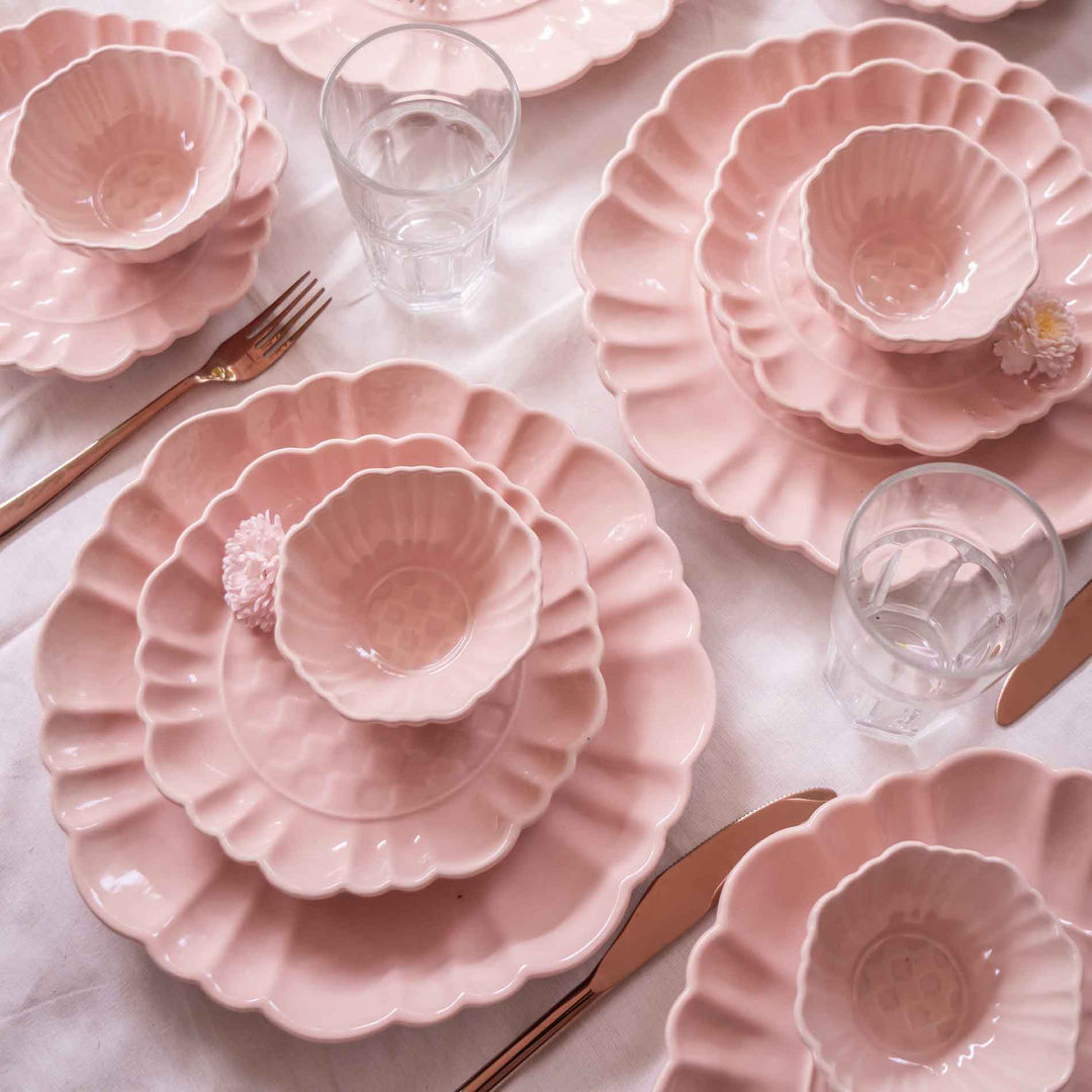 Blush Pink Artisanal Ceramic Dinner Set of 12 pcs