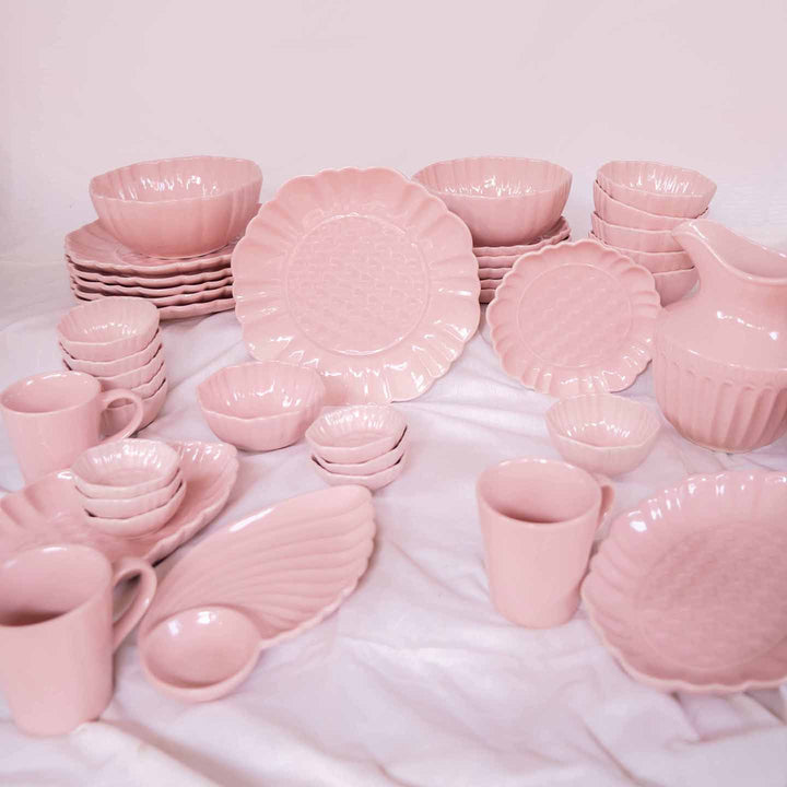 Blush Pink Artisanal Ceramic Dinner Set of 56 pcs