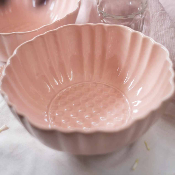 Blush Pink Artisanal Ceramic Large Serving Bowl