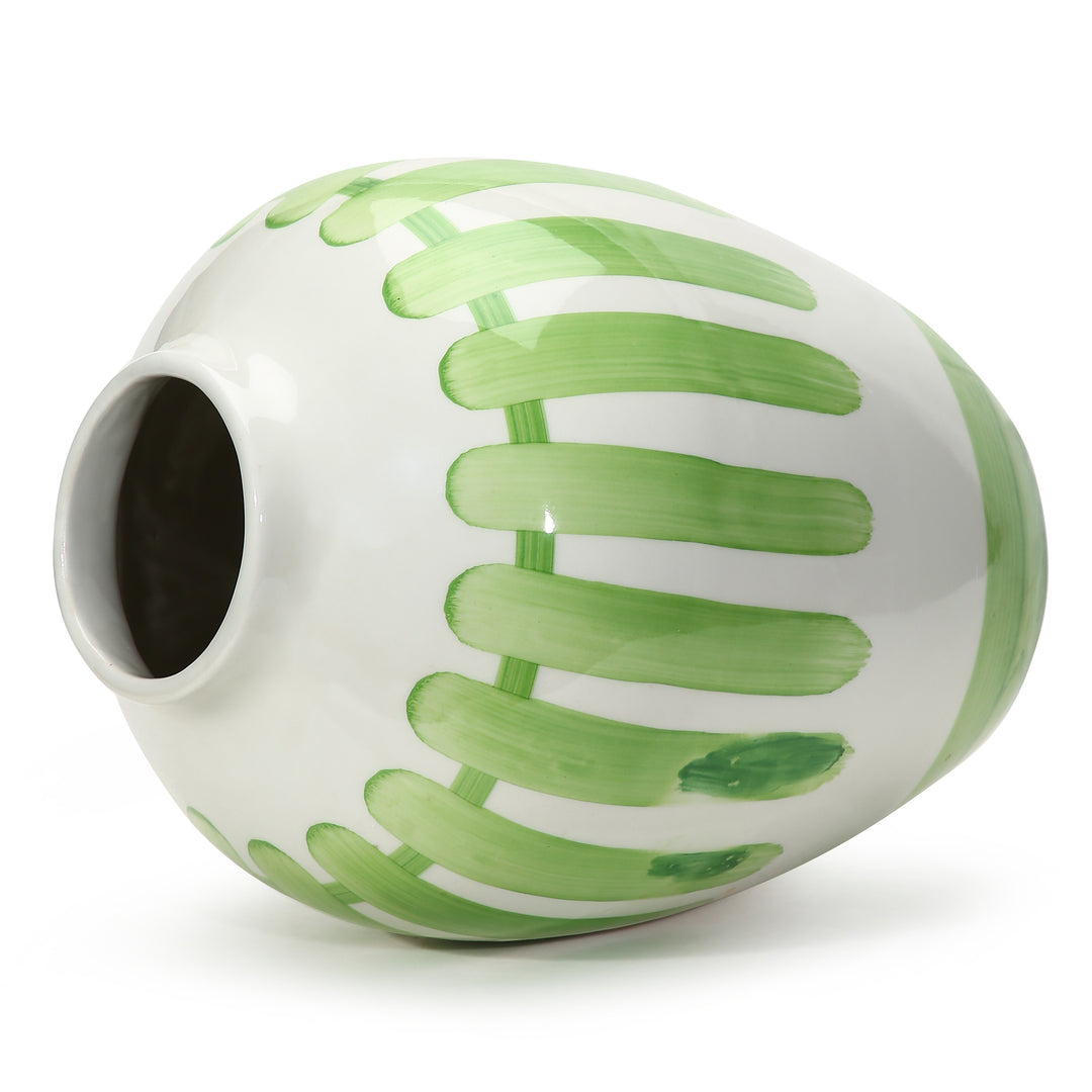Amalfiee Green &amp; White Artistic Studio Pottery Handmade Ceramic Pot Vase