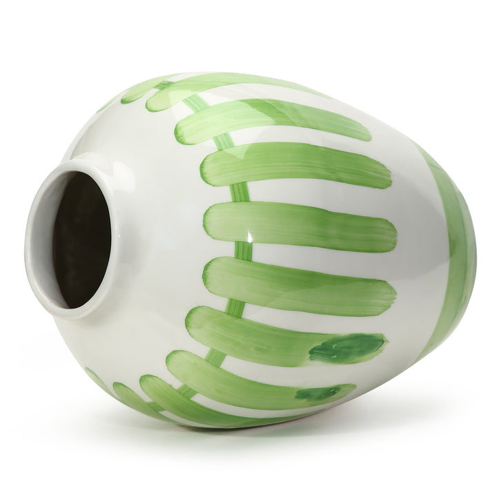 Amalfiee Green &amp; White Artistic Studio Pottery Handmade Ceramic Pot Vase