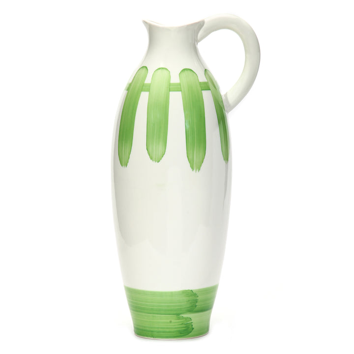 Amalfiee Green &amp; White Artistic Studio Pottery Handmade Ceramic Jug Vase