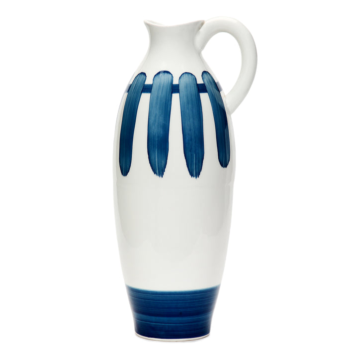 Amalfiee Blue &amp; White Artistic Studio Pottery Handmade Ceramic Jug Vase