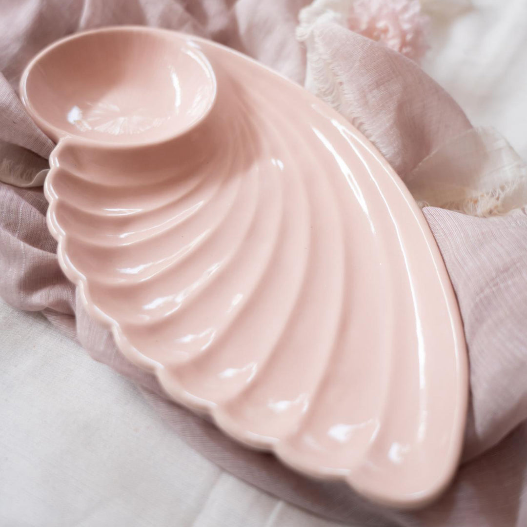 Blush Pink Artisanal Ceramic Chip &amp; Dip Shell Platter