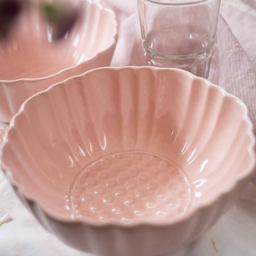 Blush Pink Artisanal Ceramic Serving Bowl Set of 2
