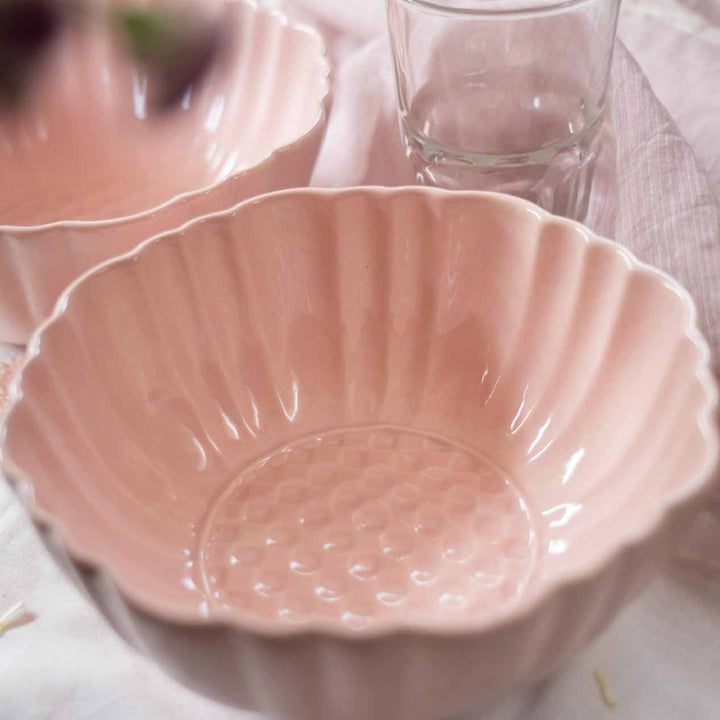 Blush Pink Artisanal Ceramic Serving Bowl Set of 2