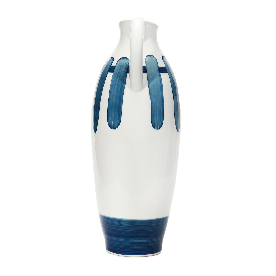 Amalfiee Blue &amp; White Artistic Studio Pottery Handmade Ceramic Jug Vase