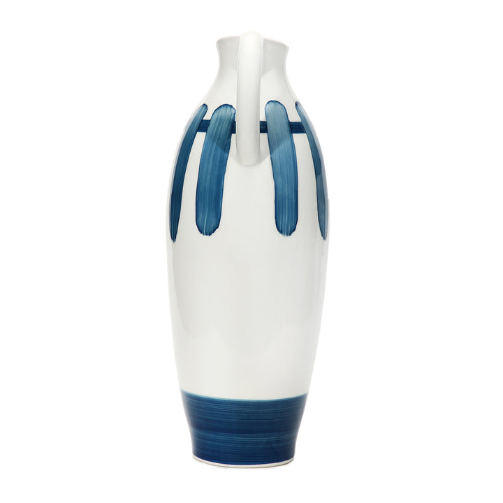 Amalfiee Blue &amp; White Artistic Studio Pottery Handmade Ceramic Jug Vase