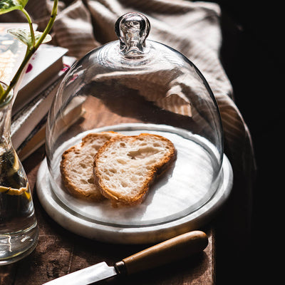 Marbluxe Circular Serving Board with Glass Cover