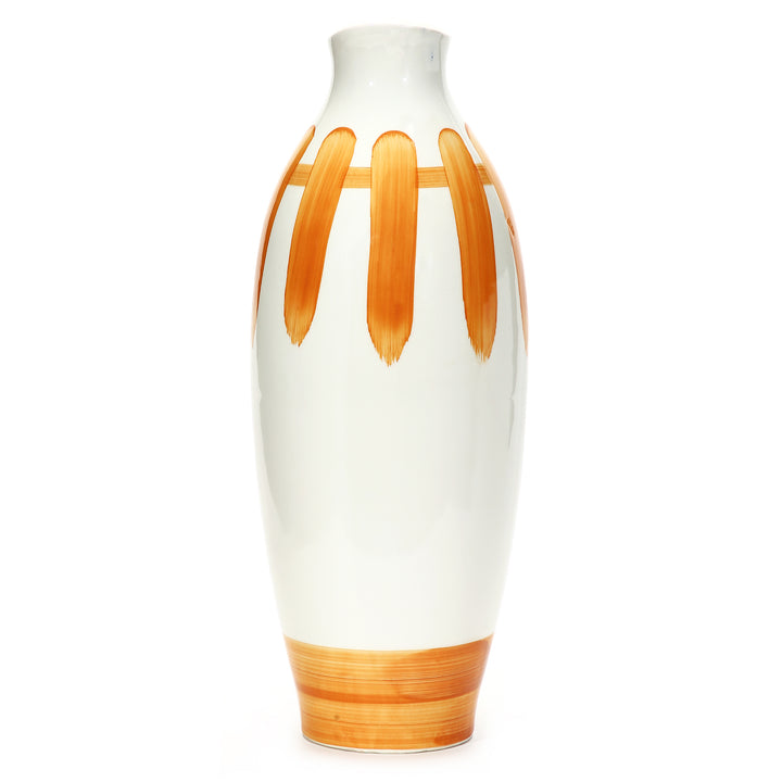 Amalfiee Orange &amp; White Artistic Studio Pottery Handmade Ceramic Jug Vase