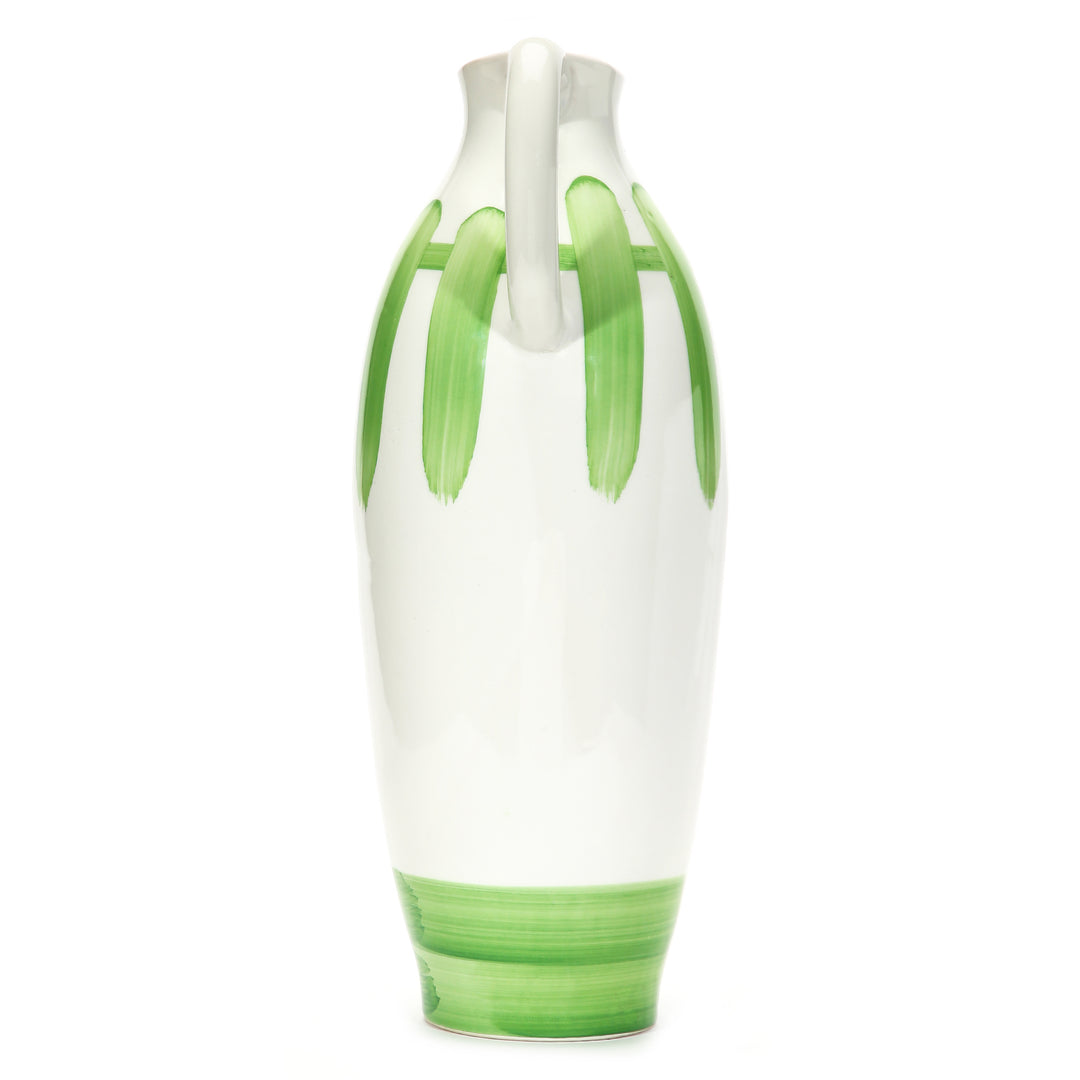 Amalfiee Green &amp; White Artistic Studio Pottery Handmade Ceramic Jug Vase