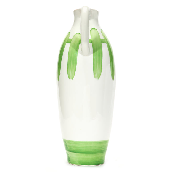Amalfiee Green &amp; White Artistic Studio Pottery Handmade Ceramic Jug Vase