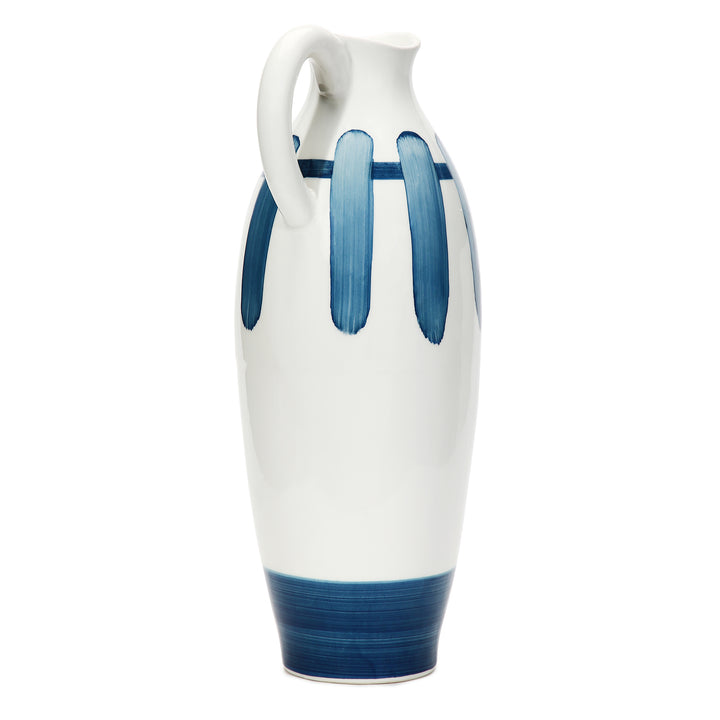 Amalfiee Blue &amp; White Artistic Studio Pottery Handmade Ceramic Jug Vase