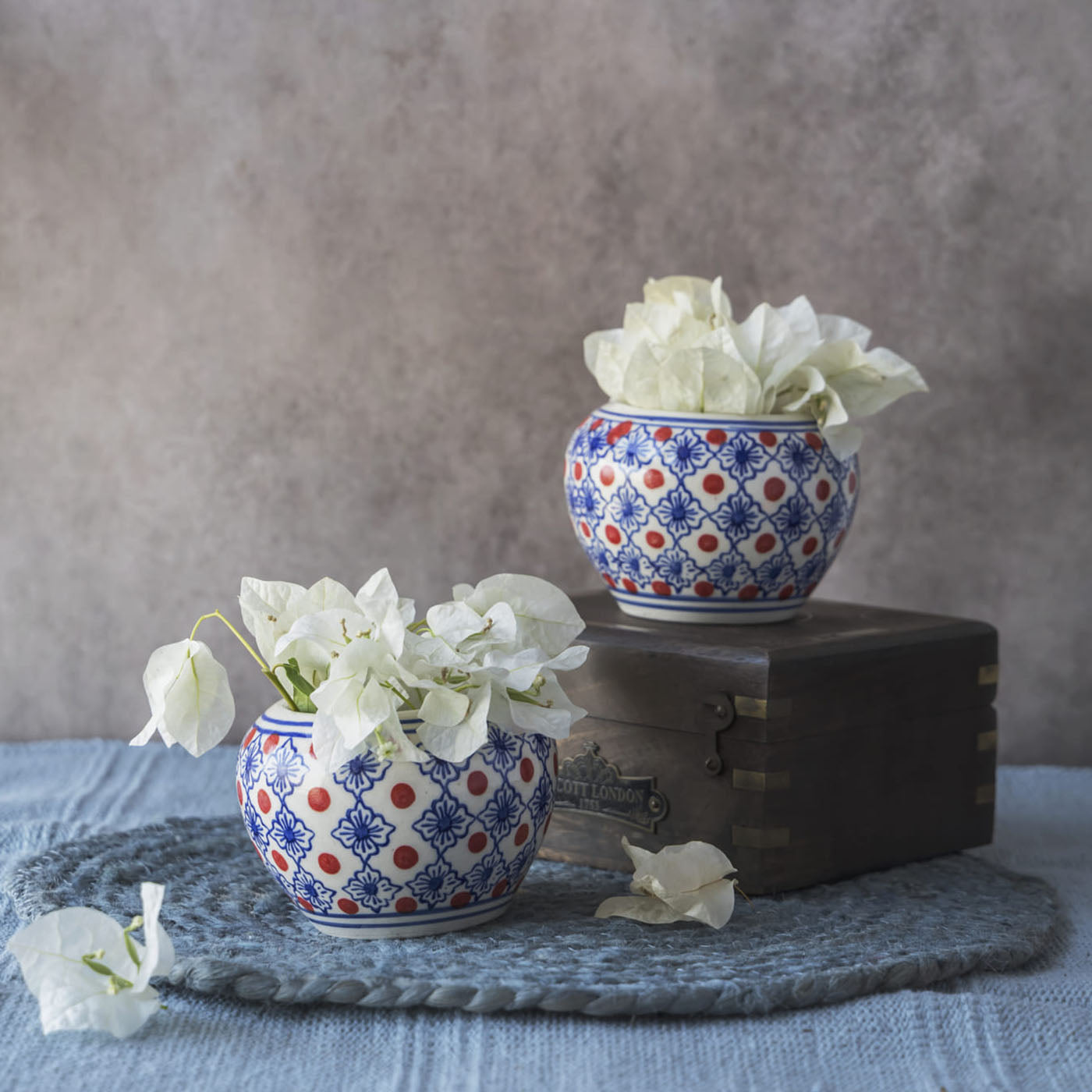 Garden Gleams Blue - Orange Pattern Planter Pot