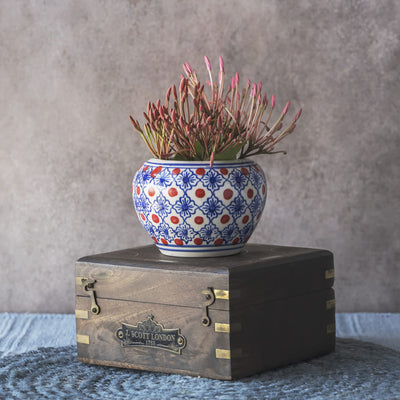 Garden Gleams Blue - Orange Pattern Planter Pot