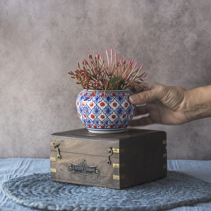 Garden Gleams Blue - Orange Pattern Planter Pot