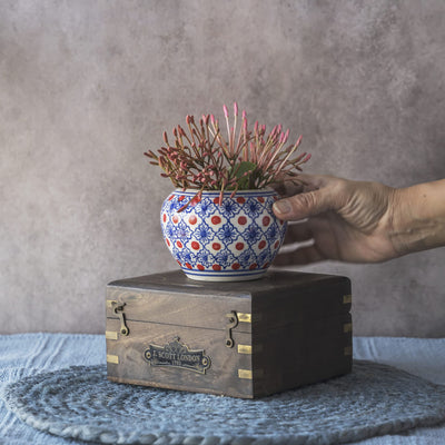 Garden Gleams Blue - Orange Pattern Planter Pot