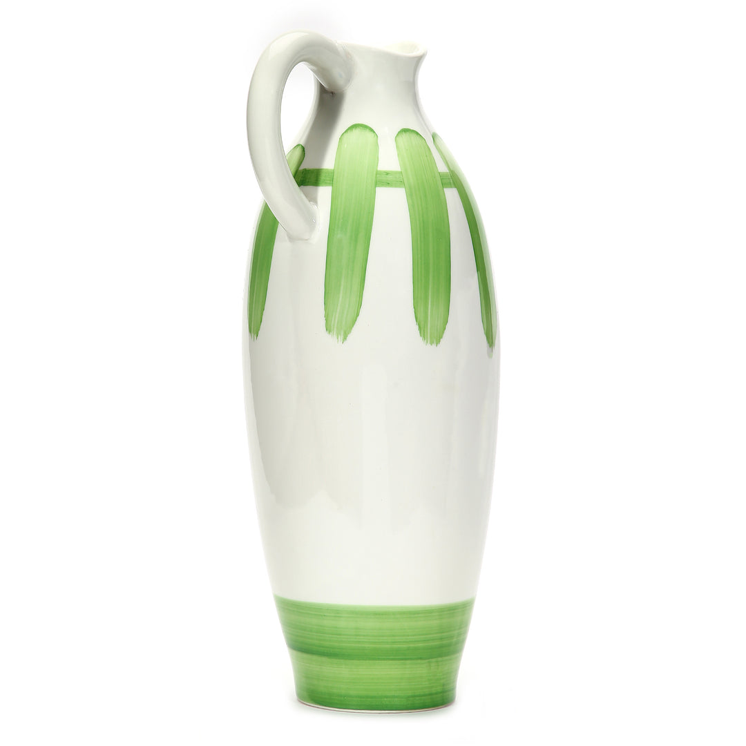 Amalfiee Green &amp; White Artistic Studio Pottery Handmade Ceramic Jug Vase