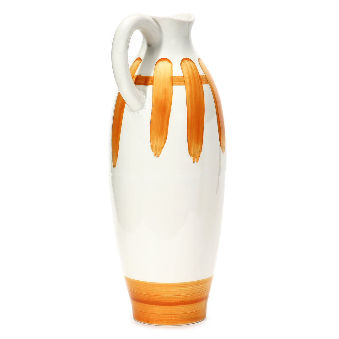 Amalfiee Orange &amp; White Artistic Studio Pottery Handmade Ceramic Jug Vase