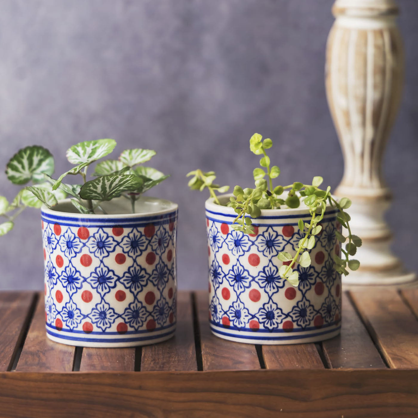 Garden Gleams Blue Pattern Small Planter Pot Set of 2