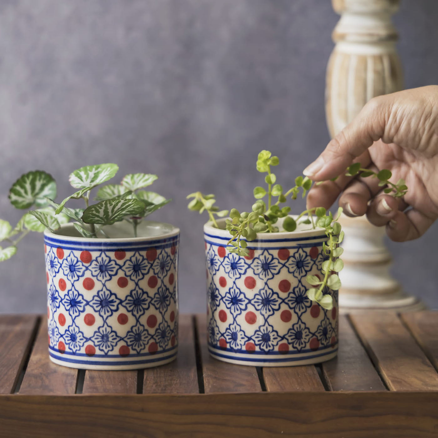 Garden Gleams Blue Pattern Small Planter Pot Set of 2