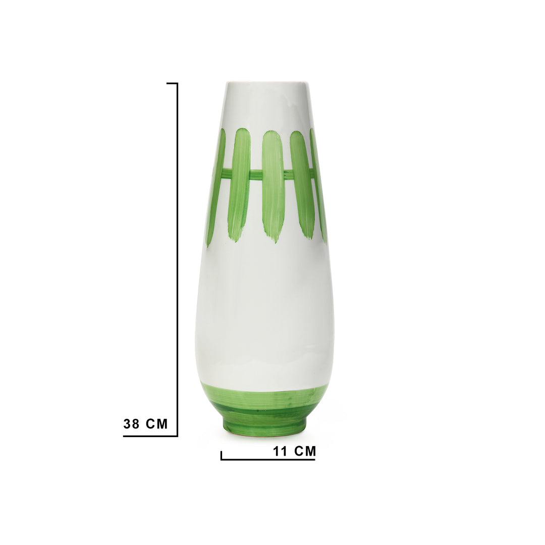 Amalfiee Green &amp; White Artistic Studio Pottery Handmade Ceramic Large Vase