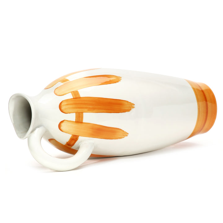Amalfiee Orange &amp; White Artistic Studio Pottery Handmade Ceramic Jug Vase