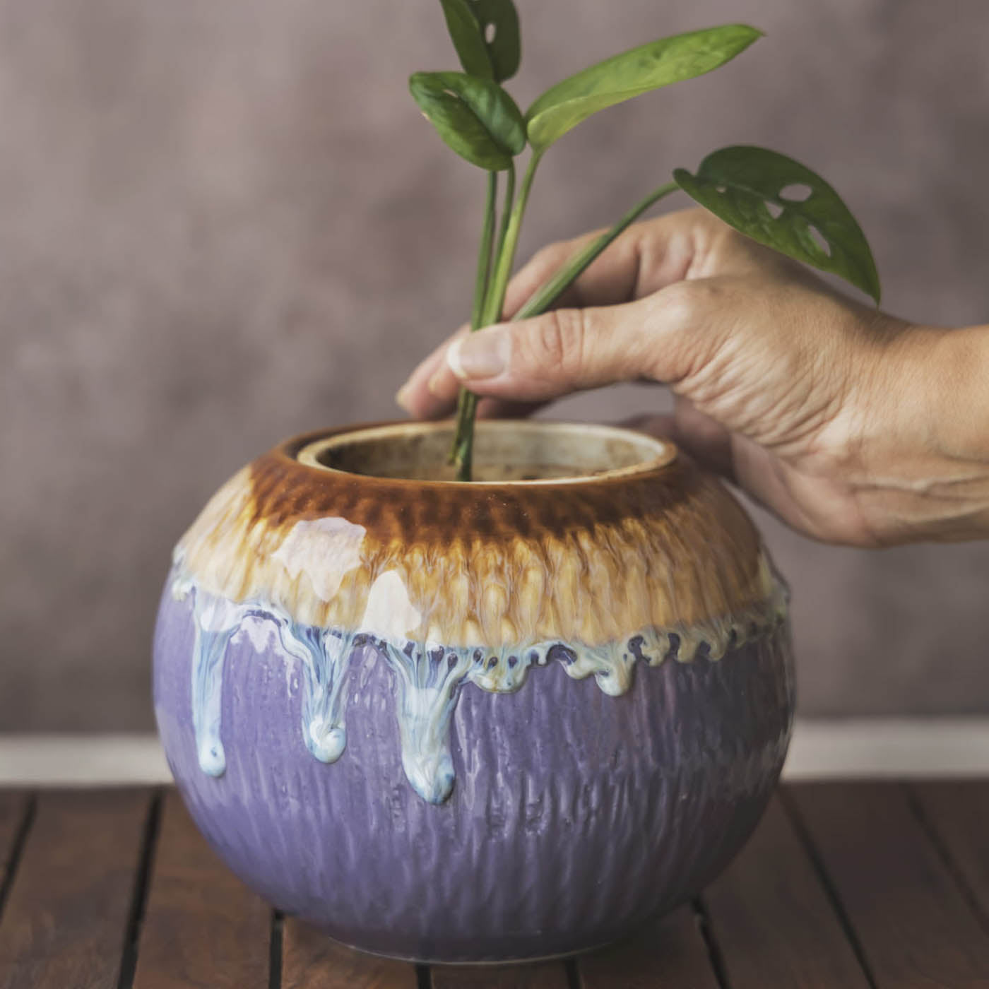 Garden Gleams Brown and Puple Planter Pot