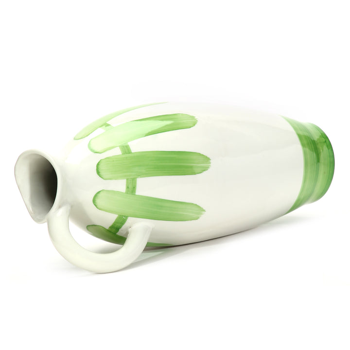 Amalfiee Green &amp; White Artistic Studio Pottery Handmade Ceramic Jug Vase