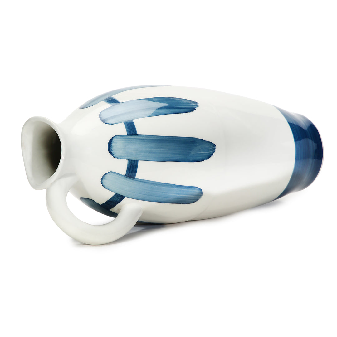 Amalfiee Blue &amp; White Artistic Studio Pottery Handmade Ceramic Jug Vase