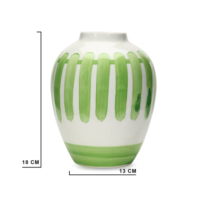Amalfiee Green &amp; White Artistic Studio Pottery Handmade Ceramic Pot Vase