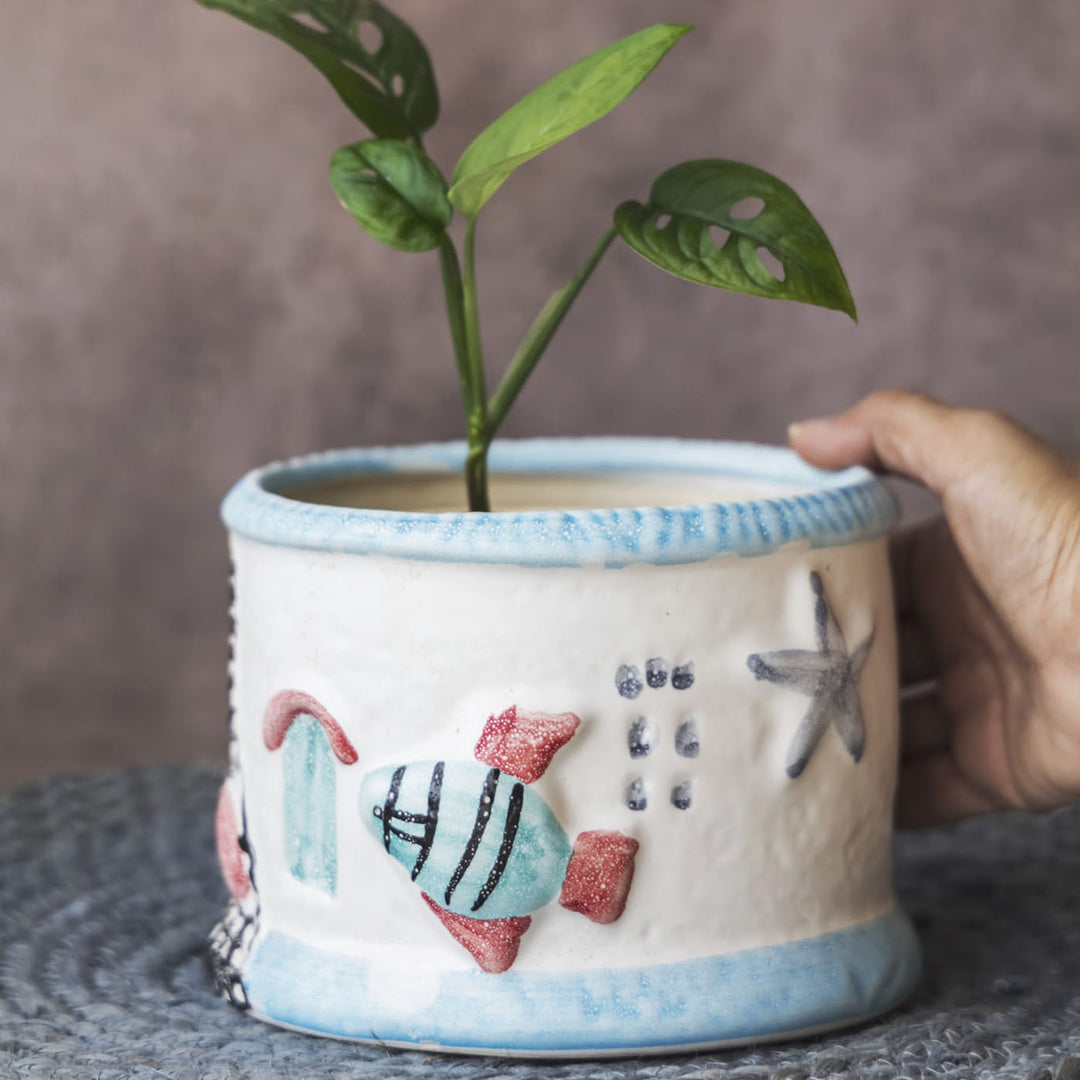 Ceramic Fish Pattern Pot Garden Gleams Fish Pattern Planter Pot – Amalfiee Ceramics