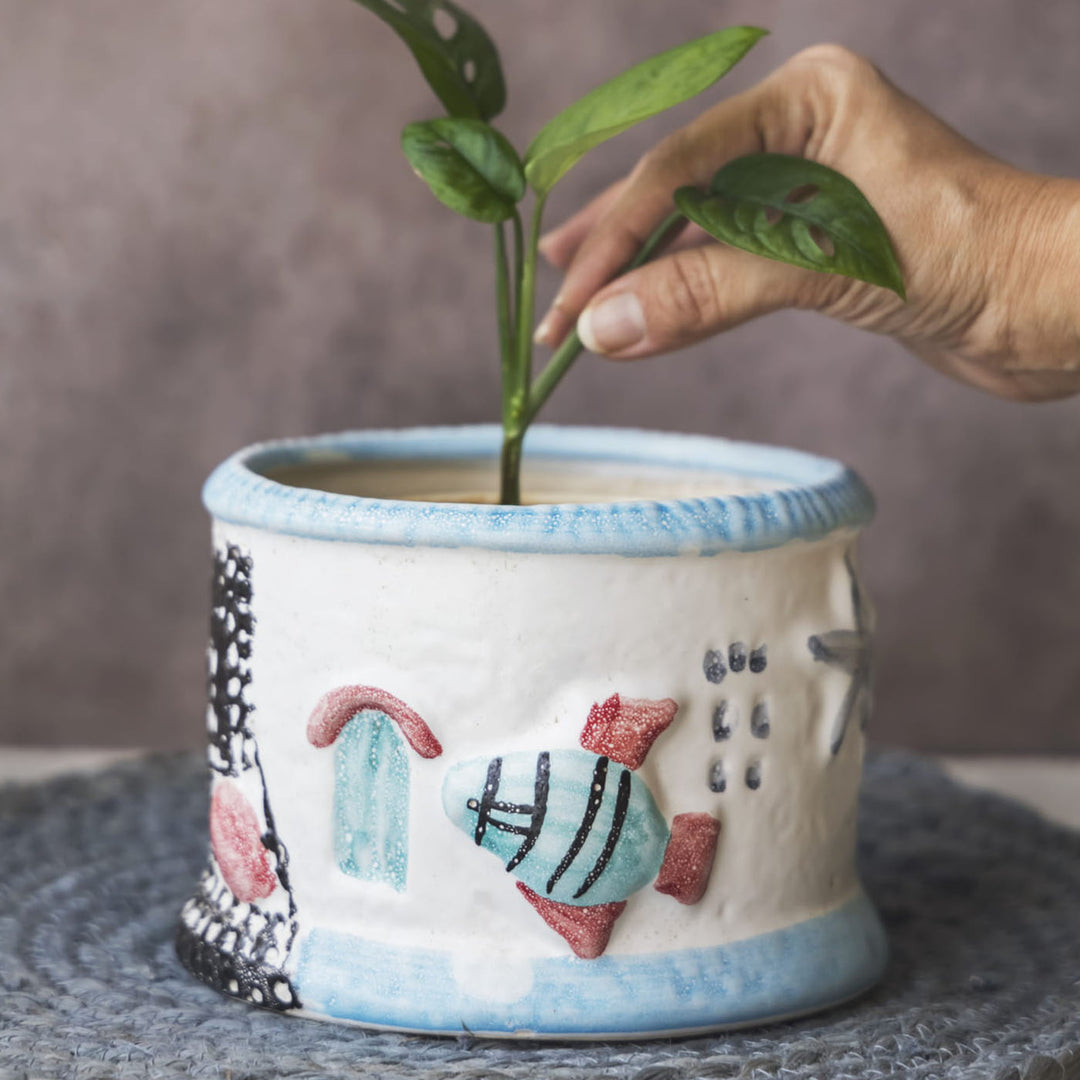 Ceramic Fish Pattern Pot Garden Gleams Fish Pattern Planter Pot – Amalfiee Ceramics