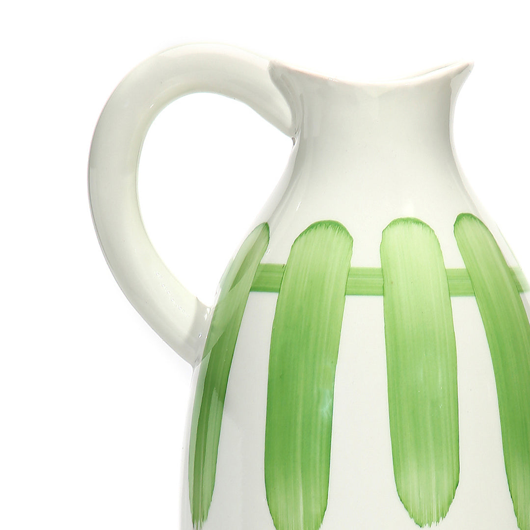 Amalfiee Green &amp; White Artistic Studio Pottery Handmade Ceramic Jug Vase