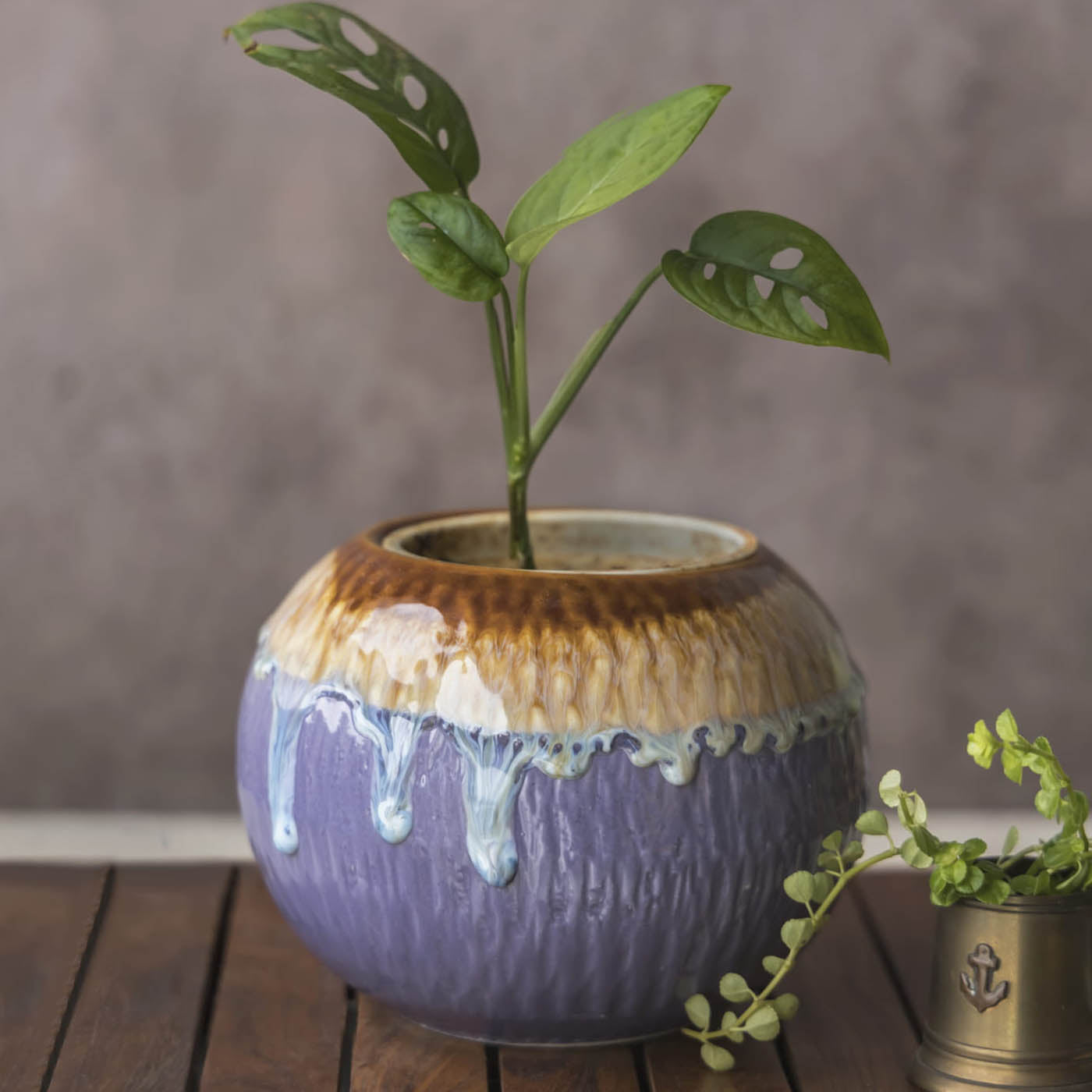 Garden Gleams Brown and Puple Planter Pot