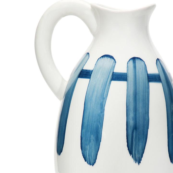 Amalfiee Blue &amp; White Artistic Studio Pottery Handmade Ceramic Jug Vase
